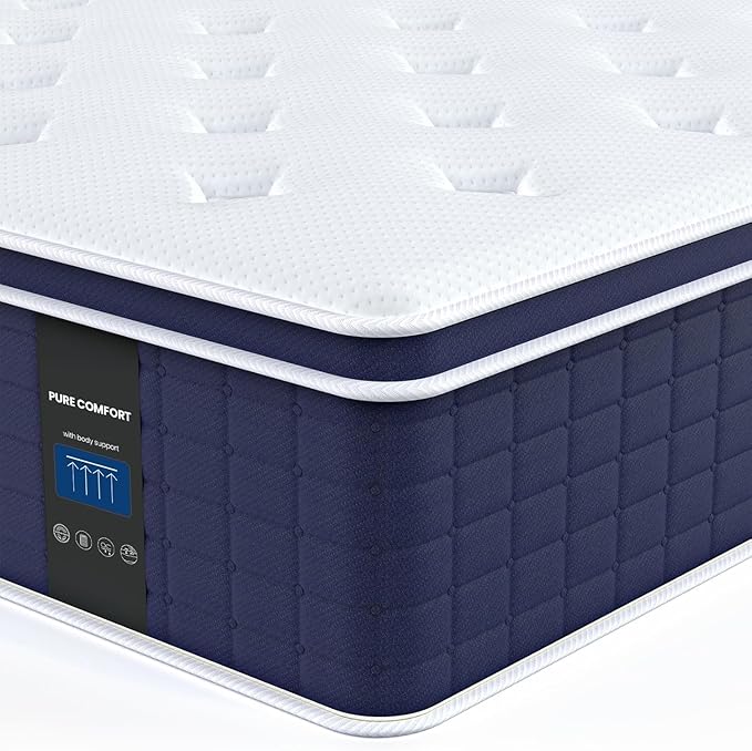 Coolvie King Size Mattress 14 Inch for Back Pain, Cooling Hybrid King Mattress in a Box, Certified Memory Foams & Fabric, Pressure Relief with Medium Firm Support, Pocket Spring for Motion Isolation