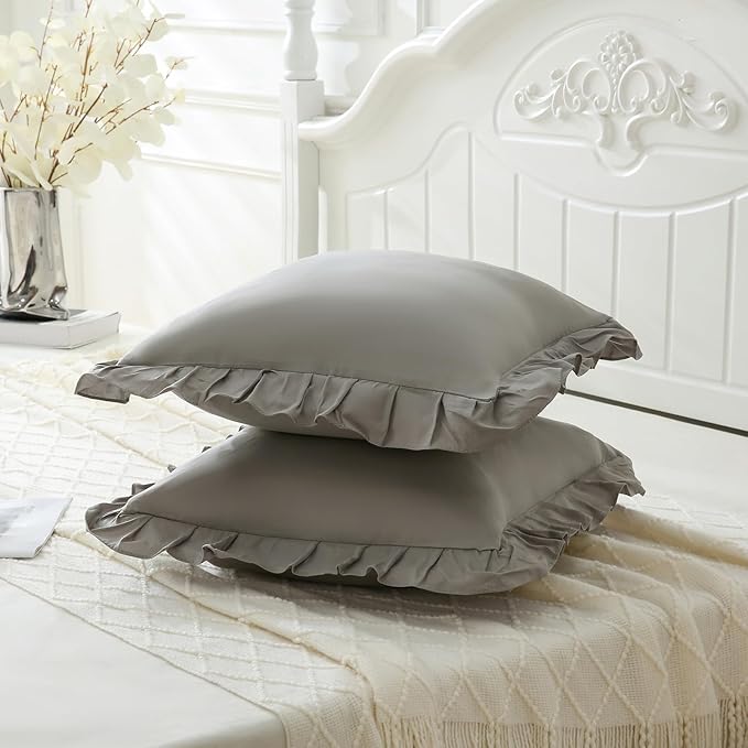 Merryword Light Gray Pillowcases 18x18 Throw Pillow Covers Pack of 2 Soft Microfiber Ruffle Decorative Pillowcase Cushion for Couch Sofa Bedroom