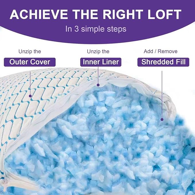 VAINOC Memory Foam Pillows King Size Set of 2,Adjustable Cooling Firm Pillow for Side Back Stomach Sleepers with Washable Removable Cover