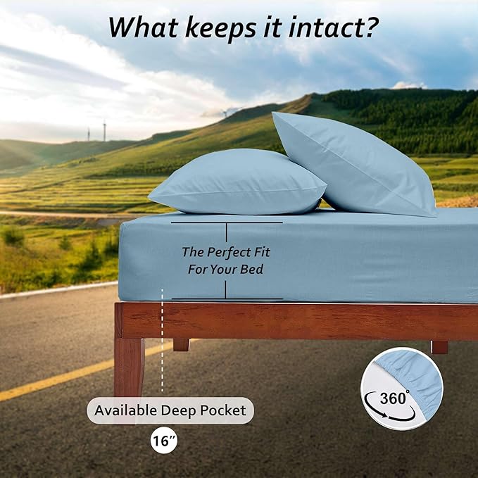Full RV Camper Sheet Set (54x75) – 100% Egyptian Cotton, Soft & Cooling, 16” Deep Pocket Fitted Sheet, Luxury Hotel Quality Bedding for RVs, Campers & Motorhomes (Light Blue Solid)