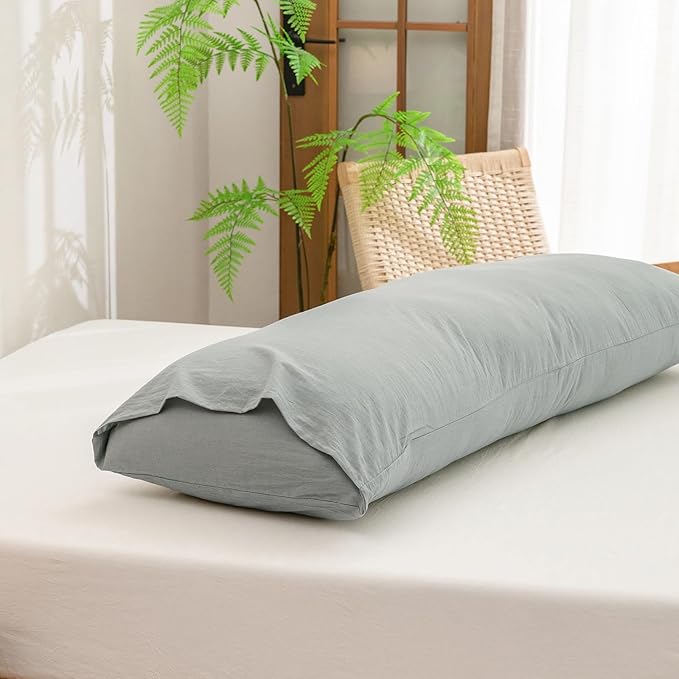 BESTOUCH 100% Washed Cotton Pillowcase for Hair and Skin Linen Feel Soft Comfortable Breathable 1 Pcs Pillow Case with Envelope Closure Solid Northern Droplet Grey Body 20x54 Inches