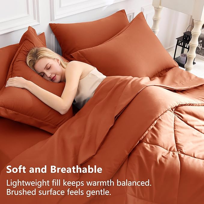 CozyLux Twin XL Comforter Set Burnt Orange - 5 Pieces Twin Extra Long Bed in a Bag for College Dorm, All Season Bedding Set for Girls and Boys, Soft Bed Set with Comforter, Sheets, Pillowcase & Sham
