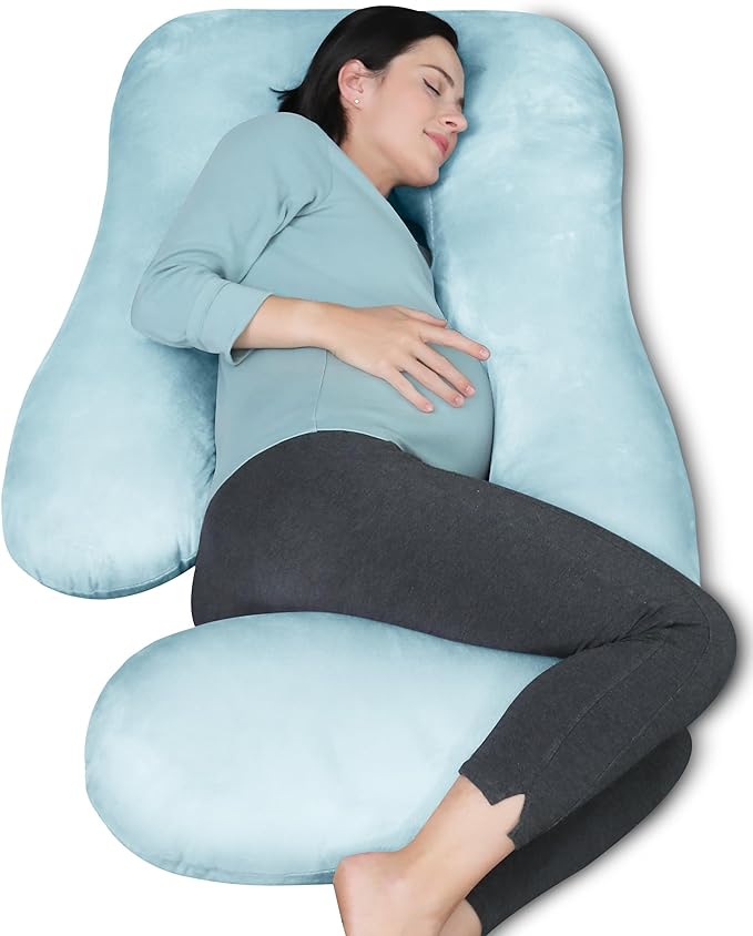 MOON PARK Pregnancy Pillows for Sleeping - U Shaped Full Body Maternity Pillow with Removable Cover - Support for Back, Legs, Belly, Hips - 57 Inch Pregnancy Pillow for Women - Aqua