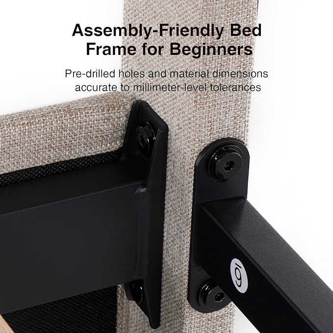 Novilla Queen Bed Frame with Drawers, Queen Bed Frame with Headboard, LED Bed Frame Queen Size, Charging Station and Adjustable Headboard Bed Frame Queen Size, No Box Spring Needed, Beige