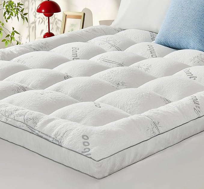 Memory Foam Mattress Topper - Viscose Made from Bamboo Pillow Top Thick King Size Mattress Pad for Back Pain, Ultra Soft & Cooling for Hot Sleepers, 6-18'' Deep Pocket, White