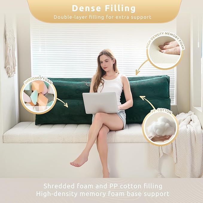 Zelladorra Wedge Pillow Headboard, Headboard Pillow King for Reading or Sitting, Bolster Pillow with Large Memory Foam, Removable Cover, Green
