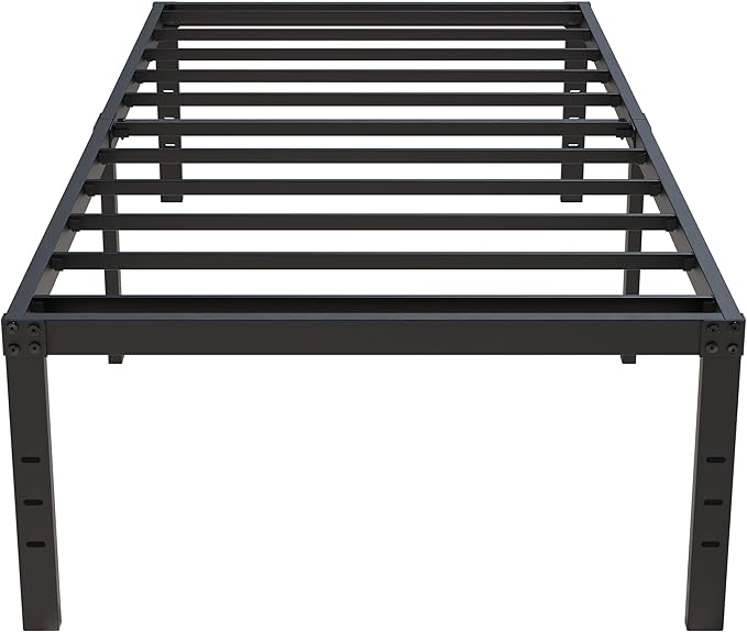 Upcanso 18 Inch Twin Bed Frames No Box Spring Need, Metal Platform Bed Frame Twin Size with High Storage, Eassy Assembly 2,500 Lbs Heavy Duty Bedframes, Black