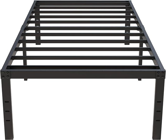 Upcanso 18 Inch Twin Bed Frames No Box Spring Need, Metal Platform Bed Frame Twin Size with High Storage, Eassy Assembly 2,500 Lbs Heavy Duty Bedframes, Black