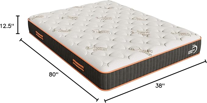 Apricot Firm Twin XL Natural Mattress/10.5” Hybrid Latex/Organic Cotton/Bed-in-a-Box/Made in USA