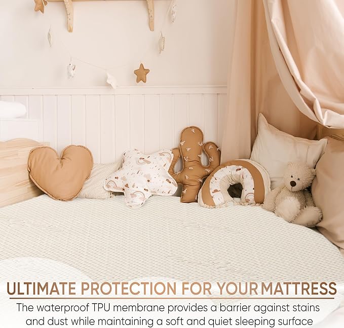 Luxury Quilted Organic Cotton Mattress Protector Twin Size - Premium 380 GSM Waterproof & Breathable Pad - Deep Pocket Fitted Cover - Soft & Silent Protection