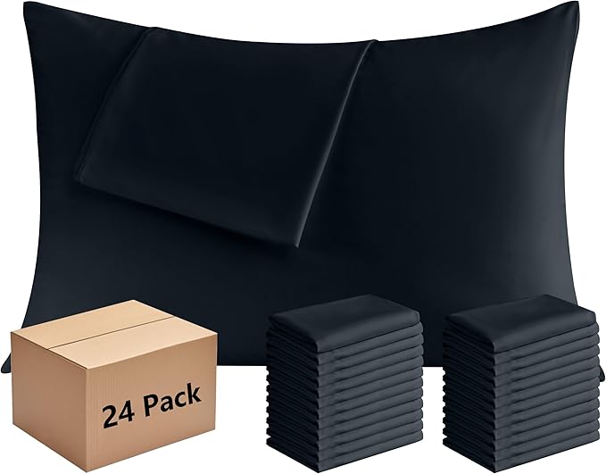 Pillowcases Standard Size 24 Pack - Bulk Pillow Cases with Envelope Closure, Soft Brushed Microfiber Pillow Covers Hospital Hotel Airb&bs Essentials for Hosts (20x26, Black)