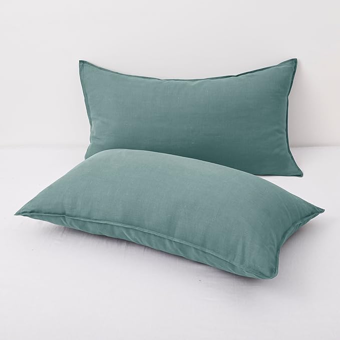 CHUFFED Linen Pillowcases 2 Pack 100% Linen Standard Pillow Cases, Breathable and Cooling Washed Pillowshams with Zipper Closure, 20x36 Inches,Aqua
