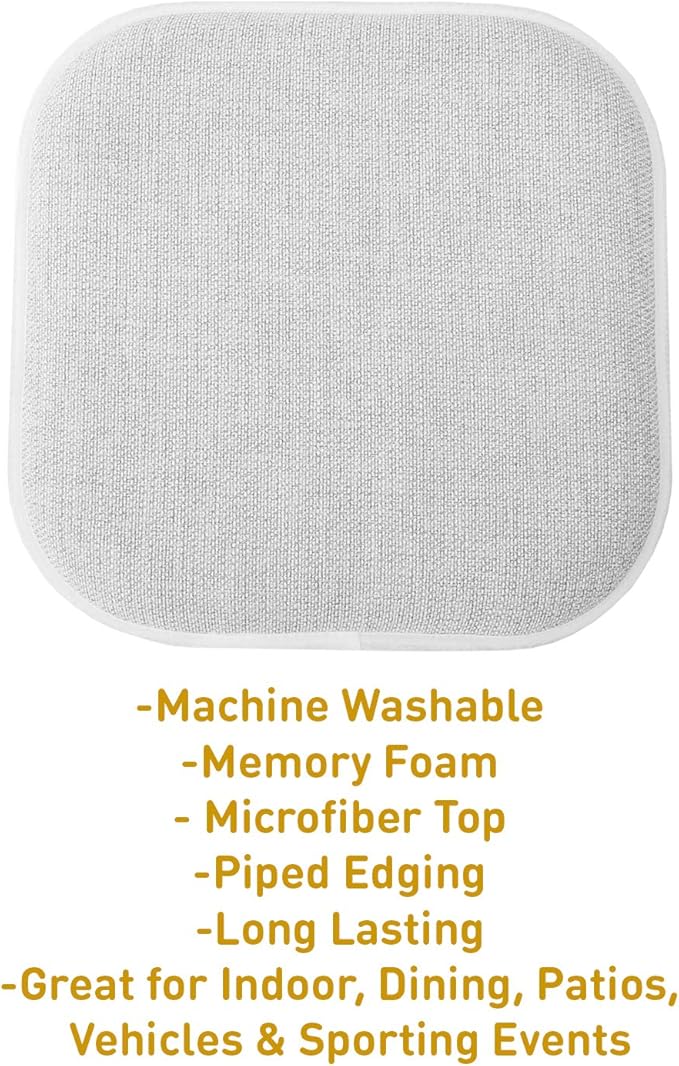 Sweet Home Collection Chair Cushion Memory Foam Pads Honeycomb Pattern Slip Non Skid Rubber Back Rounded Square 16" x 16" Seat Cover, 6 Pack, Alexis Gray/White