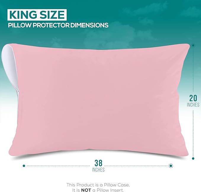 Utopia Bedding Premium 100% Waterproof Pillow Protectors with Zipper King Size (Set of 2), Bed Bug and Dust Mite Proof Zippered Pillow Covers, Pillow Encasement Cases, Pink