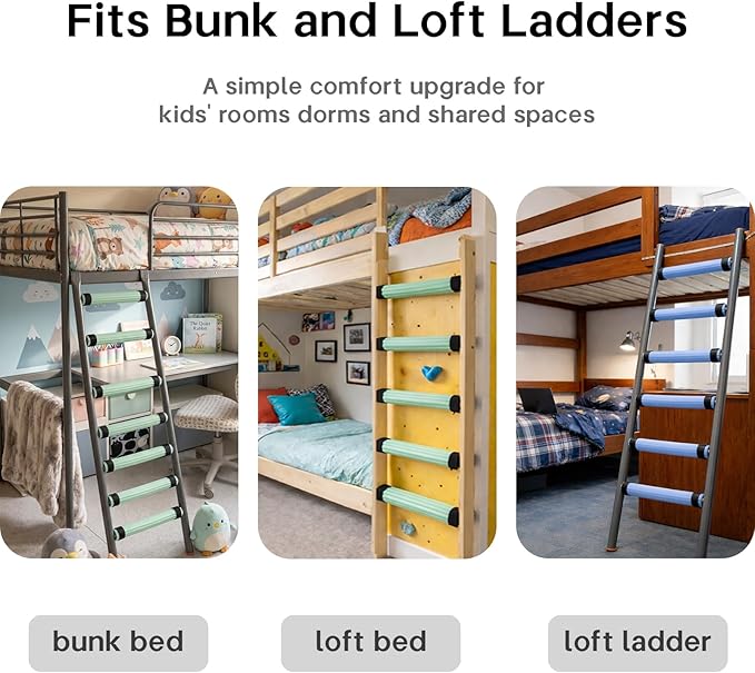 Bunk Bed Ladder Pads 6.5 Ft with 10 Adjustable Straps, Soft Foam Ladder Cover for Loft Bed, Cushioned Step Pads for Comfortable Climbing, Secure Fit, Green