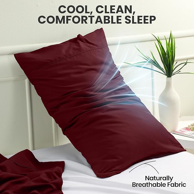 Utopia Bedding Standard Pillow Cases - 2 Pack - Envelope Closure - Soft Brushed Microfiber Fabric - Shrinkage and Fade Resistant Pillow Covers Standard Size 20 X 26 Inches (Standard, Burgundy)