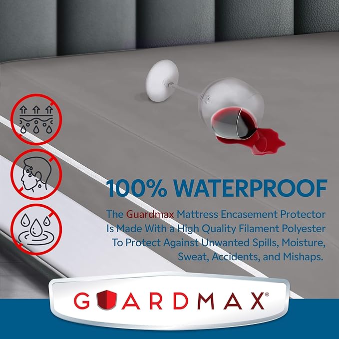 Guardmax Queen Mattress Encasement with Zipper, Waterproof, Bed Bug Proof, and Dust Mite Proof Mattress Protector for Queen Size Bed up to 12" Deep, Zippered All Around Jersey Knitted Mattress Cover