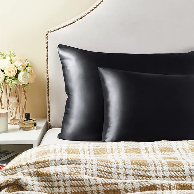 BEDELITE Satin Pillowcase for Hair and Skin, Super Soft and Cooling Similar to Silk Pillow Cases 2 Pack with Envelope Closure, Gift for Women Men(20"x36" King Size, Black)