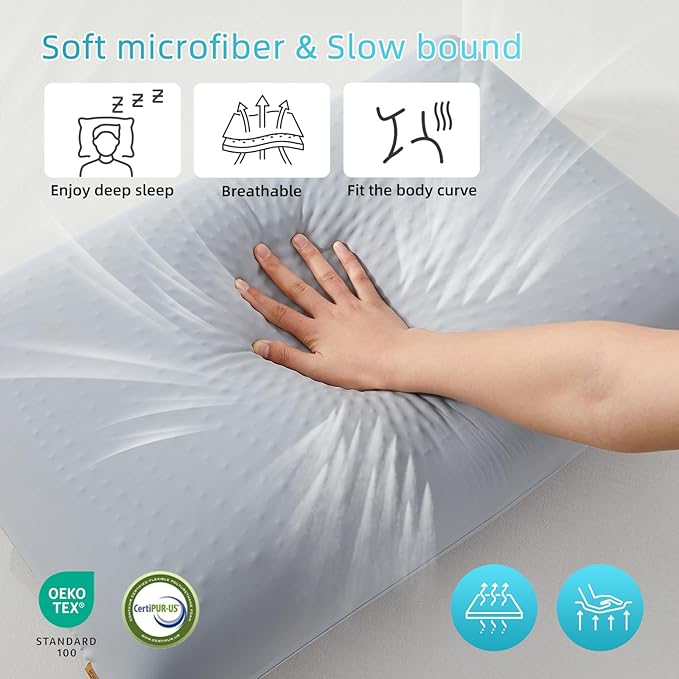 SAPHREAS Cooling Gel Memory Foam Pillow for Sleeping, Standard Size 4In Cool Bed Pillow for Side, Back and Stomach Sleepers, Removable & Machine Washable, Light Grey