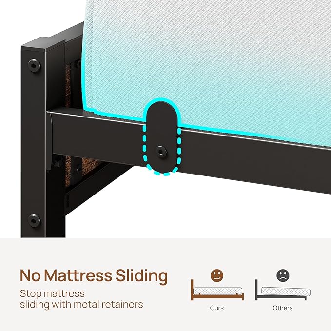 Rolanstar Bed Frame Queen Size with Charging Station and LED Lights, Upholstered Storage Headboard with Drawers, Heavy Duty Metal Slats, No Box Spring Needed, Easy Assembly, Rustic Brown