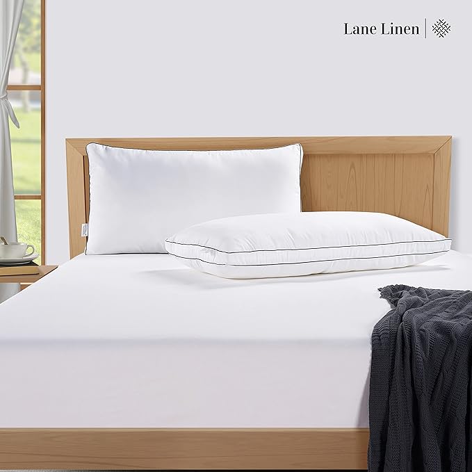 LANE LINEN Bed Pillows King Size Set of 2-20"x36" Medium Firm Down Alternative Pillows for Sleeping, Hotel Quality Back Stomach or Side Sleeper King Pillow 2 Pack, Cooling Soft Easy Care - White