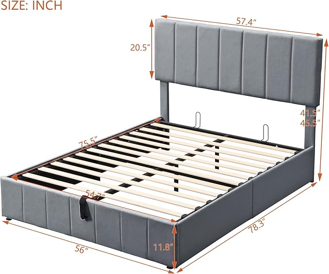 Harper & Bright Designs Upholstered Full beds Gas Lift Up Storage Platform Bed Frame with Tufted Headboard Wooden Slat Support and Under Bed Storage, Grey