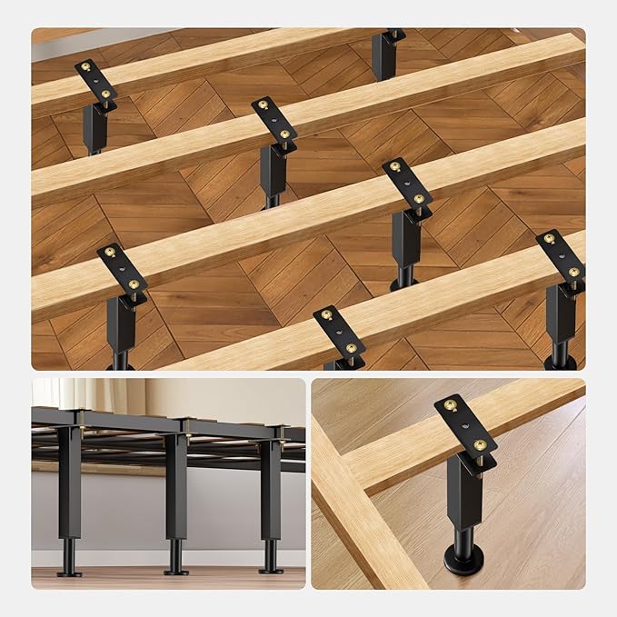 Bed Support Legs, 6PCS Replacement Adjustable Bed Risers, 6.2-8 in Heavy Duty Metal Furniture Feet with Non-Slip Rubber Base for King Queen Slats, Couch, Table, Sofa