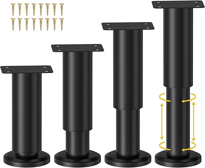 Wlrrcwdttc 4 Pcs Metal Adjustable Furniture Legs 4.72-7.08 inch, Adjustable Cabinet Legs for Sofa/Bed/Chair/Couch/Dresser/Table,Heavy Duty Bed Replacement Support Legs for Bed Frame/Bed Center Slat