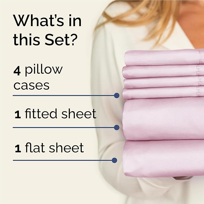 Full 6 Piece Sheet Set - Comfy, Breathable & Cooling - Hotel Luxury Bedding for Women, Men, Kids, Teens & Children - 1 Flat & 1 Fitted Sheet & 4 Pillowcases w/ Deep Pockets - Wrinkle Free - Light Pink