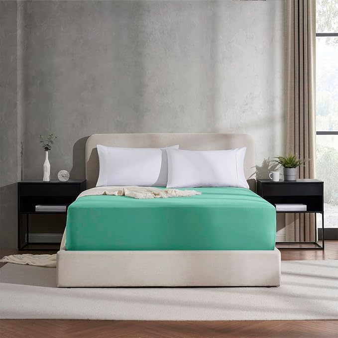 Nestl Mint California King Fitted Sheet Extra Deep Pocket, Hotel Luxury Cal King Fitted Sheet Only Easily Fits 18 to 24 Inch Mattress, Super Soft, Wrinkle-Free, and Breathable with Corner Straps