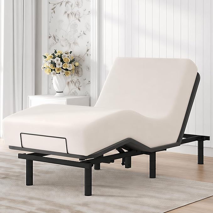 Softa Twin XL Adjustable Bed Frame, Head & Foot Lift, Electric Bed Base with Remote Control, Whisper Quiet Motor, Oxford Fabric Bedspread, Mattress Holder, Easy Assembly