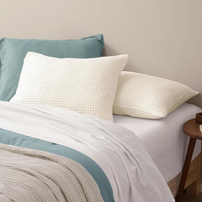 PHF Ultra Soft Waffle Weave Pillow Shams Standard Size, No Insert, 2 Pack 20" x 26" Pillowcases,Breathable & Skin-Friendly Pillow Cases, Stylish Decorative Bed Pillow Cases Covers, Coconut White