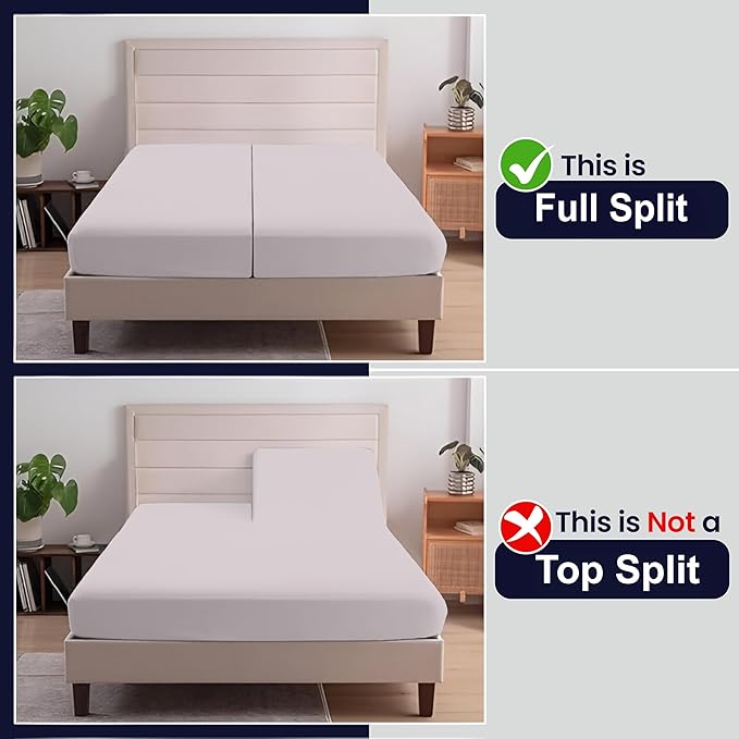 SGI Split King Sheet Set for Adjustable Bed Egyptian Premium Cotton 600 Thread Count Sheets for Sleep Number Bed 15" Deep Pocket 5 Pc Set with 2 Twin XL Fitted Sheets Soft Breathable -Silver