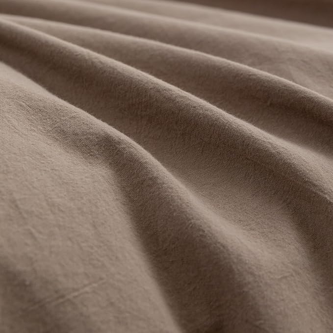 BESTOUCH Duvet Cover Set 100% Washed Cotton Linen Feel Super Soft Comfortable Chic Lightweight 3 PCs Home Bedding Set Solid Pine Bark Brown Alaska King