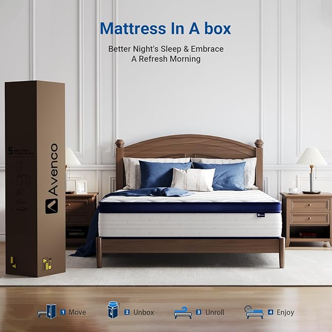 Avenco Full Mattress, 10 Inch Hybrid Full Size Mattresses in a Box, Colchones Full Size with Comfort Foam and Pocket Coils for Pressure Relief Motion Isolation