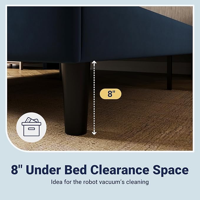 Allewie King Size Platform Bed Frame with Velvet Upholstered Wingback Headboard, No Box Spring Needed, Under Bed Storage Space, Wooden Slats, Modern Mattress Foundation, Easy Assembly, Blue
