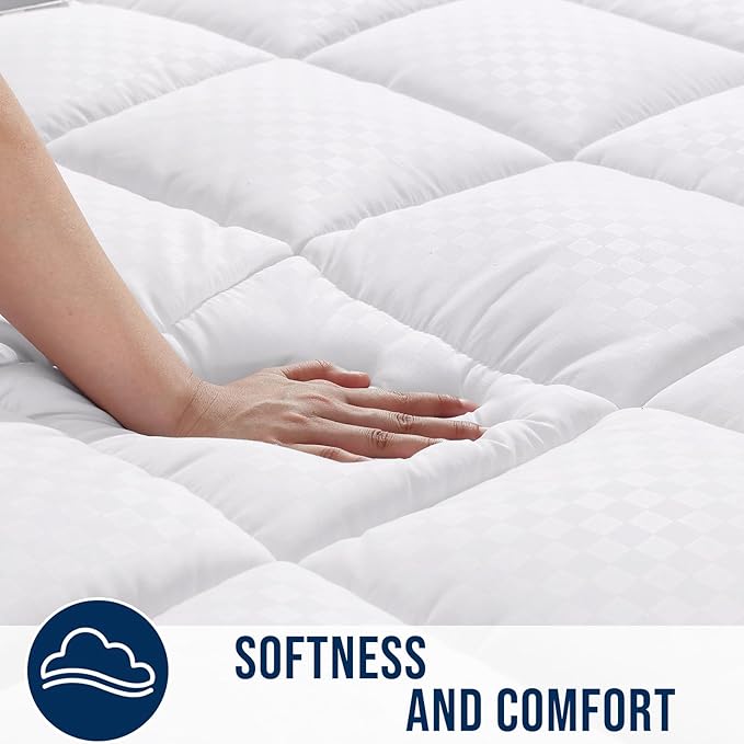 OLANLY Twin Quilted Fitted Mattress Pad, Elastic Fitted Mattress Topper, Cooling Soft Mattress Cover Stretches up to 21 Inches Deep, Machine Washable Mattress Protector (39x75 inch, White)
