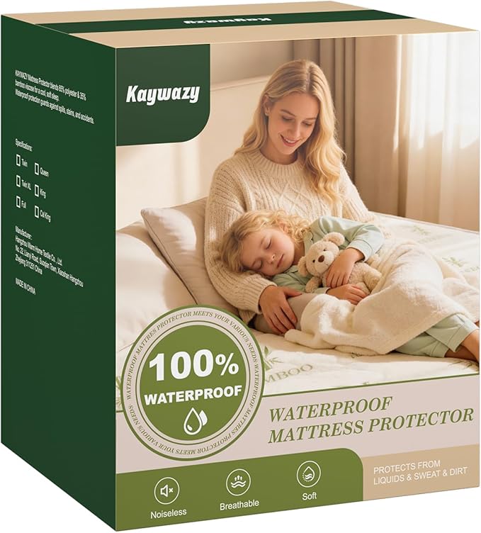 KAYWAY Waterproof Mattress Protector King Size - Cooling Breathable Mattress Cover for King Bed, Noiseless Soft Bed Pad Cover, Snug Fit Deep Pocket 6''–18'', Ideal for Dorms & Guest Rooms, White