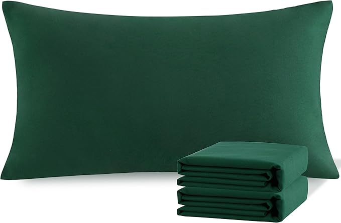 NTBAY King Pillowcase Set - 2 Pack Brushed Microfiber 20x40 Pillowcases - Soft, Wrinkle-Free, Fade-Resistant, Stain-Resistant, Dark Green Pillowcases with Envelope Closure - 20x40 Inches, Dark Green
