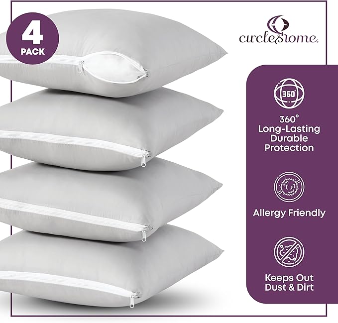 CIRCLESHOME Throw Pillow Protectors - 100% Cotton Breathable Pillowcases - 24 X 24 Square Pillowcases - Protects Pillows from Dirt, Dust and Debris (Square Pillow - 2 Pack- 24x24)