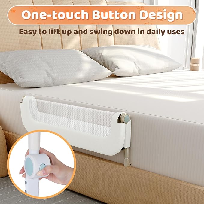 omzer Bed Guard Rail for Toddlers - 32inch Folding up & Adjustable Heights Baby Bed Safety Rails - Portable Toddler Bed Barrier Railing Guard for Kids Twin, Bunk, Queen, Full Size Bed