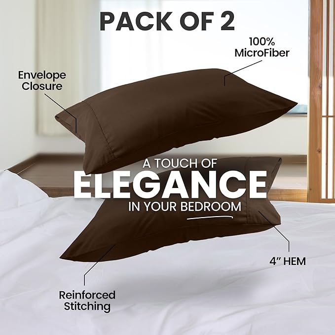 Utopia Bedding Queen Pillow Cases - 2 Pack - Envelope Closure - Soft Brushed Microfiber Fabric - Shrinkage and Fade Resistant Pillow Covers Queen Size 20 X 30 Inches (Queen, Brown)