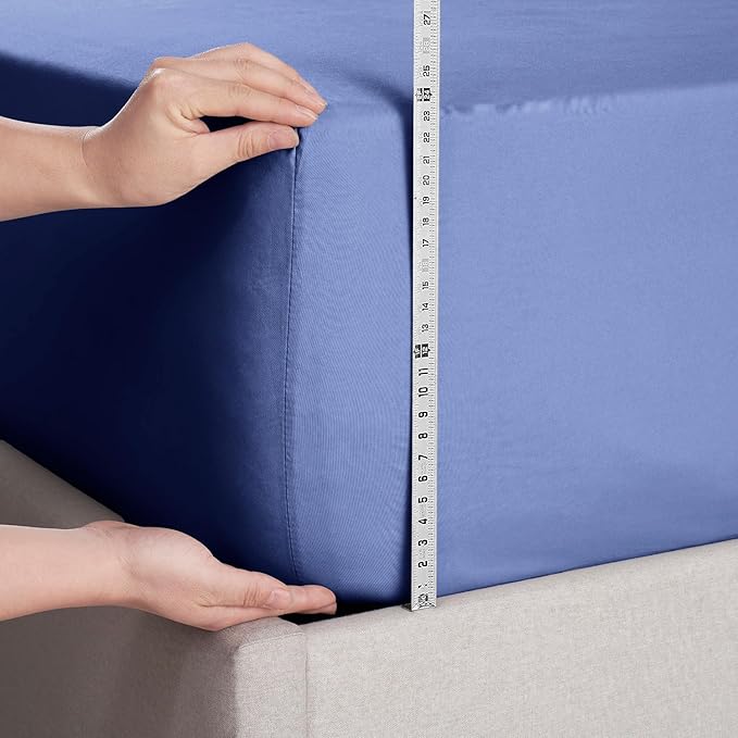 Nestl 4 Pack Royal Blue Fitted Sheet Extra Deep Pocket, Hotel Luxury TwinFitted Sheet Only Easily Fits 18 to 24 Inch Mattress, Super Soft, Wrinkle-Free and Breathable with Corner Straps