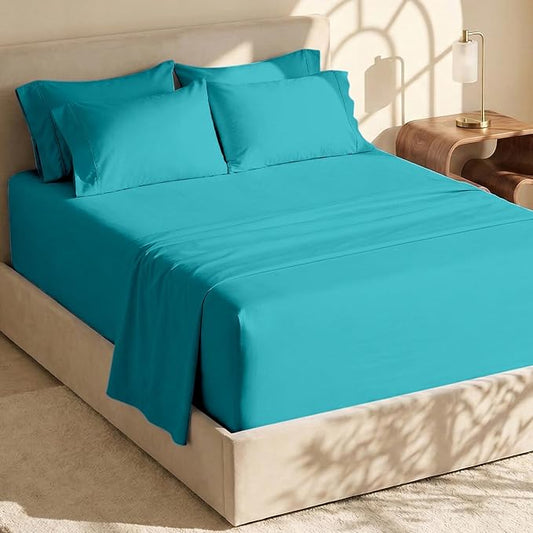 Hearth & Harbor Extra Deep Pocket Sheets - Fits Mattress 18-24 Inches Deep - Extra Deep Pocket Twin Sheets Sets - 4 Piece Twin Size - Teal