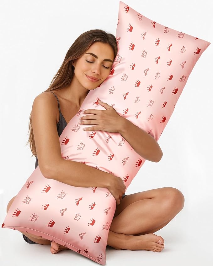 Miss Adola Silk Body Pillow Cover with Zipper - 20x54 Inch Silk Long Pillow Case for Women Ladies Adults Soft Bed Decorative Cute Boho Large Body Pillowcase Sham for Hair and Skin, PK Crown