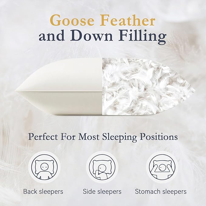 puredown® Goose Feather Down Pillows, 100% Organic Cotton Cover, Luxury Hotel Collection Bed Pillows for Sleeping Set of 2, King Size