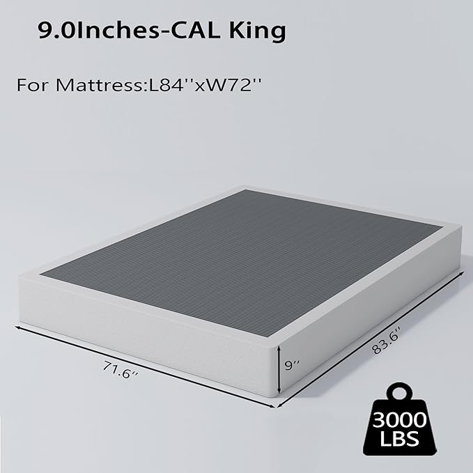 ALDRICH 9 Inch Heavy Duty Metal Box Spring Mattress Foundation 3000lbs Max Weight Capacity/Non-Slip/No Noise/Easy Assembly/Easy Clean Cover,California King