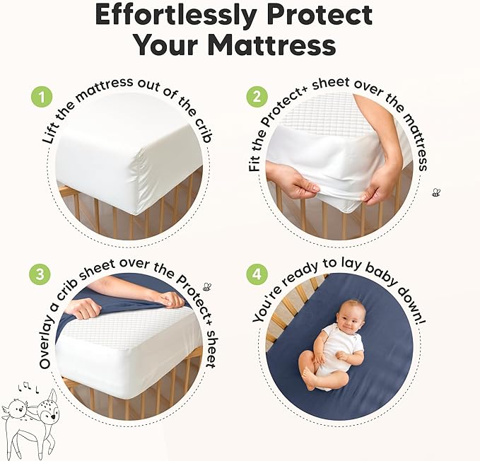 2-Pack Waterproof Crib Mattress Protector Cover Fitted - Quiet Baby Crib Mattress Pad Sheets, 52" x 28" Soft Quilted Cotton Baby Sheet, Machine Washable, Easy Fit, Durable (Pearl Gray/Quin)
