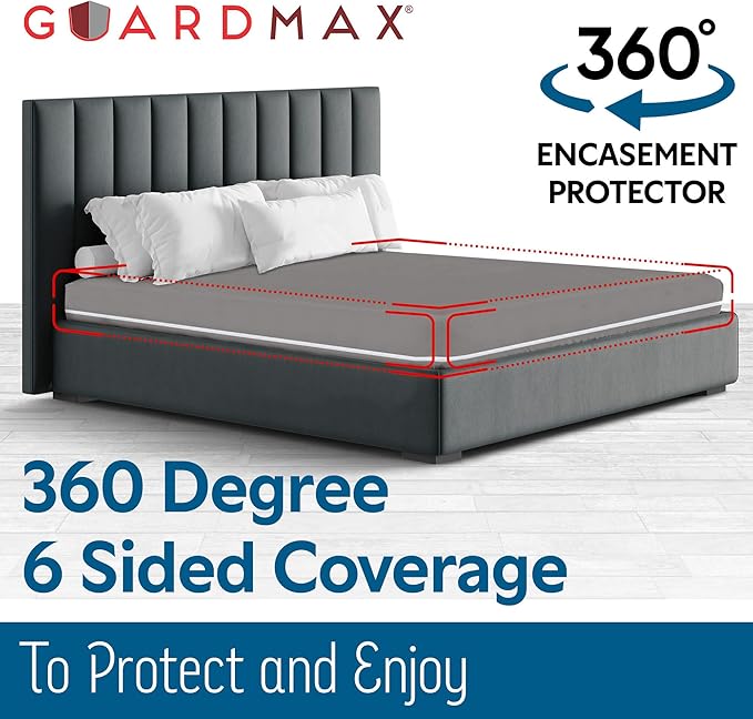 Guardmax Queen Mattress Encasement with Zipper, Waterproof, Bed Bug Proof, and Dust Mite Proof Mattress Protector for Queen Size Bed up to 12" Deep, Zippered All Around Jersey Knitted Mattress Cover