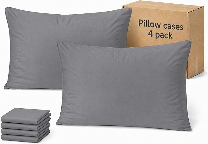 ZPECC Dark Gray Pillow Cases Queen Size Set of 4, 20x30 Envelope Closure Pillowcases, Soft Plain Brushed Microfiber Covers Hypoallergenic Breathable